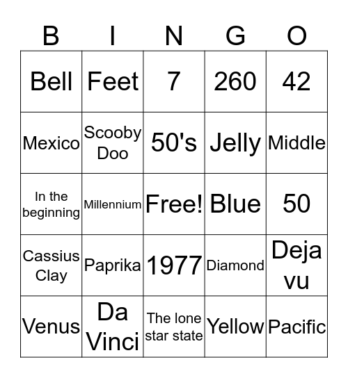 Trivia Bingo Card