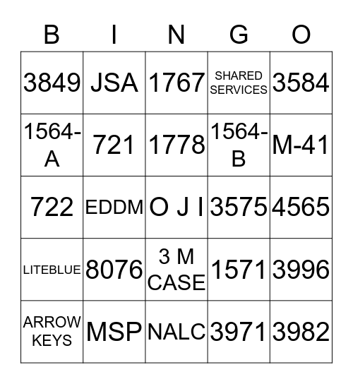 O J  I     BINGO Card