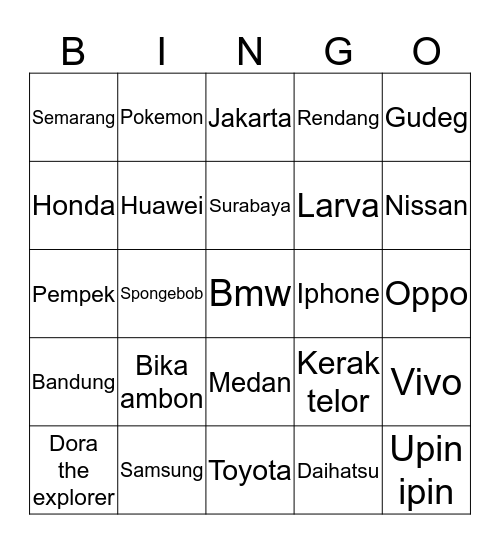 Hihi Bingo Card