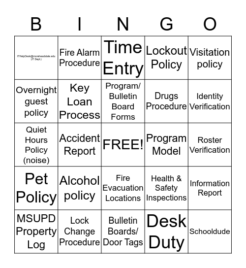Policies and Procedures Bingo Card