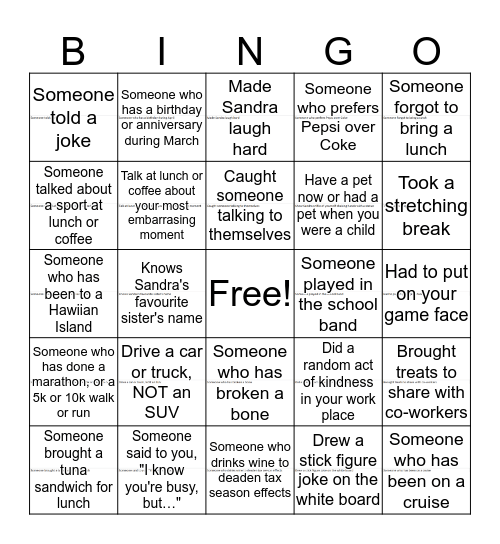 2019 TAX SEASON BINGO Card