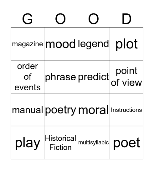 Test Vocab H-P  181-190 Bingo Card