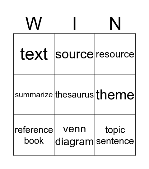 test vocab R-Z 181-190 Bingo Card