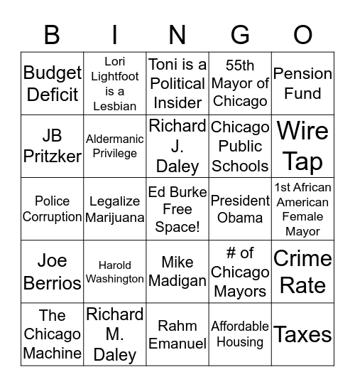 Chicago Mayoral Runoff Bingo Card