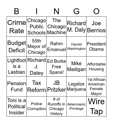 Chicago Mayoral Runoff Bingo Card