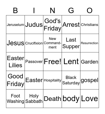 Holy Week Bingo Card