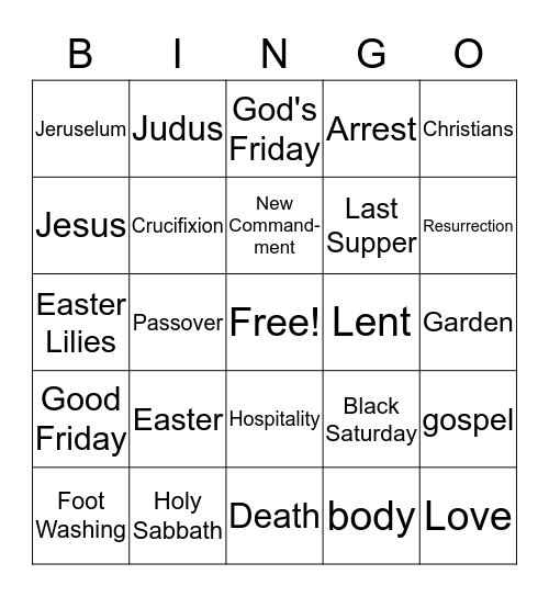 Holy Week Bingo Card