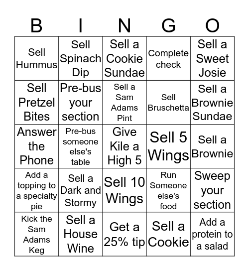 Saturday night Bingo Card