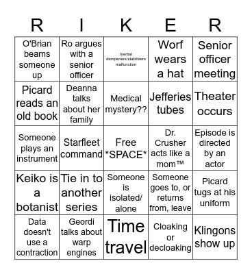 Star Trek: The Next Generation Bingo Card