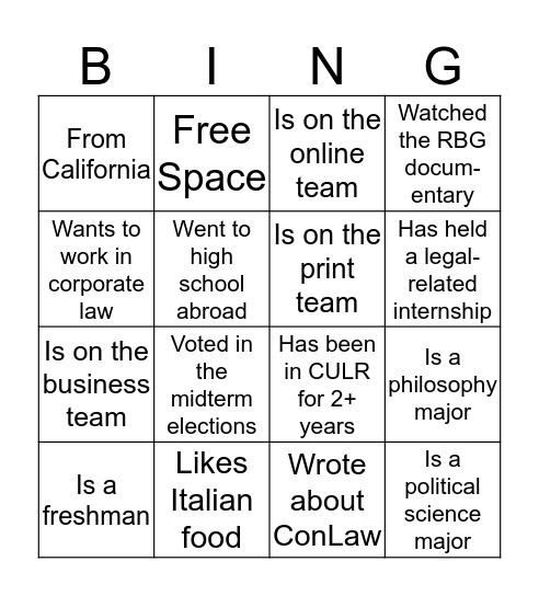 CULR Bingo Card