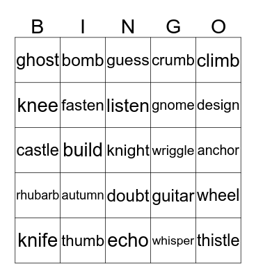 Silent Letters Bingo Card