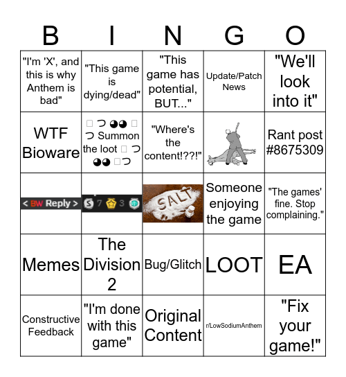 r/AnthemTheGame Bingo Card
