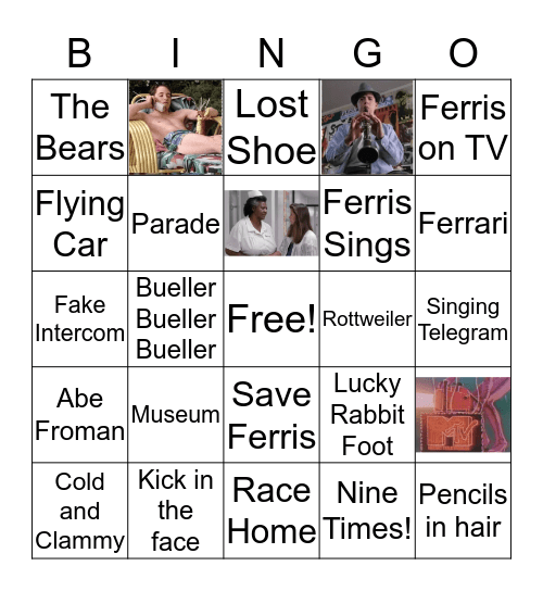 Ferris Bueller's Day Off Bingo Card