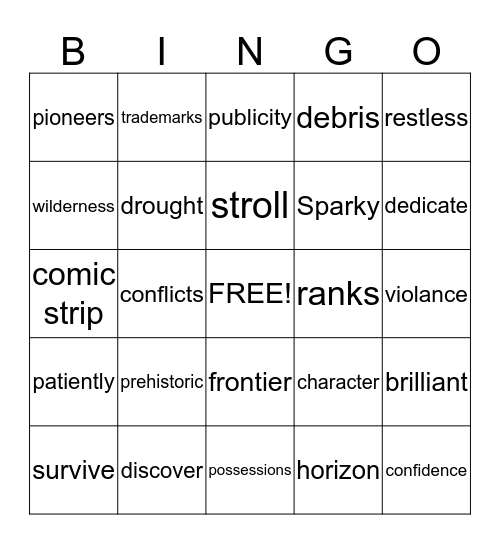 6th Grade Bingo Card