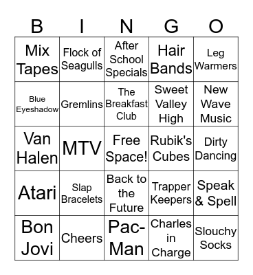 80's Nostalgia Bingo Card