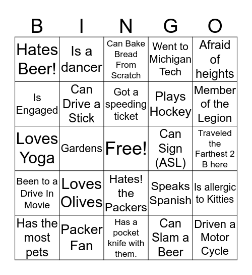 Bridal Bar Bingo Card