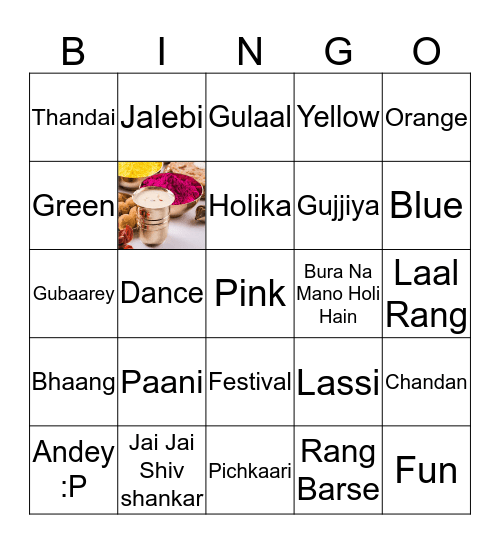 Holi Hai Bingo Card