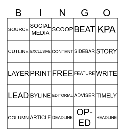 Journalism Bingo Card