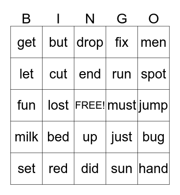 Decodable Words Bingo Card