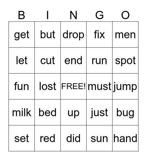 Decodable Words Bingo Card