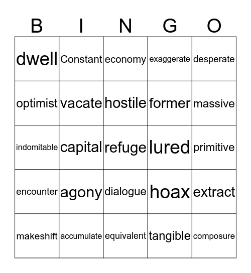 Week 5  Bingo Card
