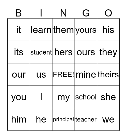 Pronouns Bingo Card