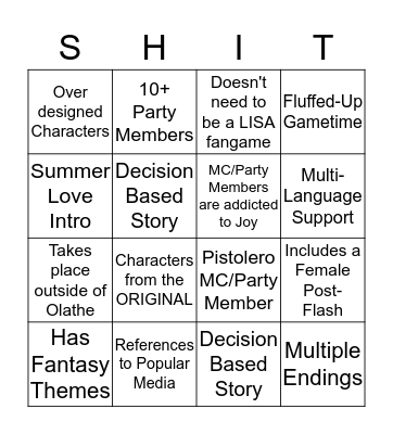 LISA GAMES/FANGAMES Bingo Card
