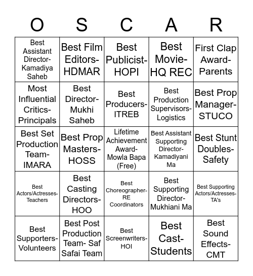HQ Oscar's Night  Bingo Card