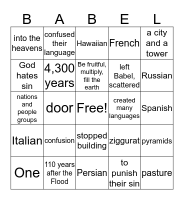 Babel Bingo Card