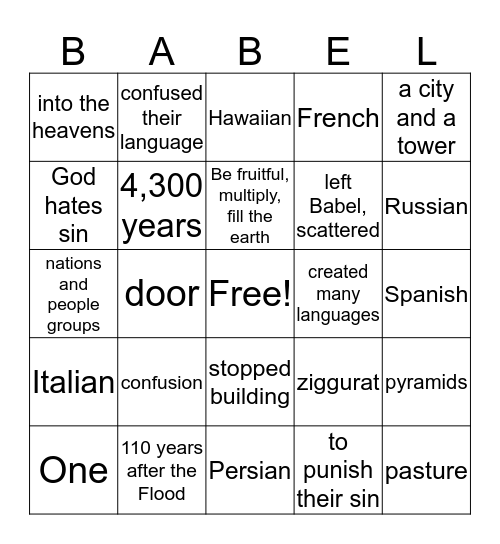 Babel Bingo Card