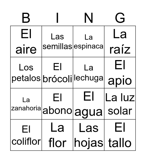 LA PLANTA Bingo Card