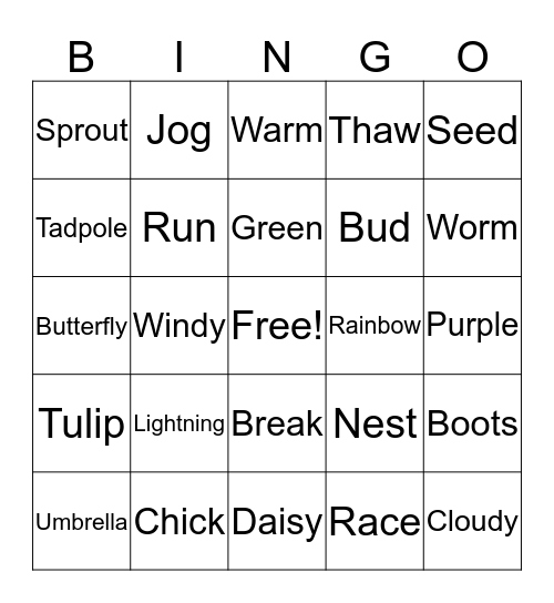 Spring Bingo Card