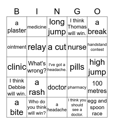 Vocabulary Bingo Card