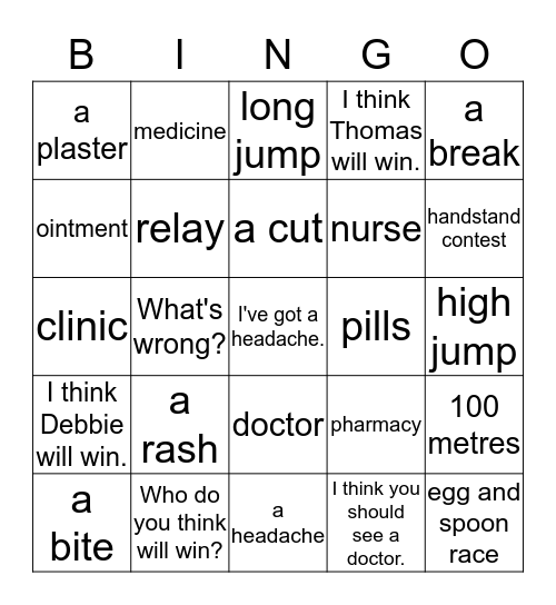 Vocabulary Bingo Card