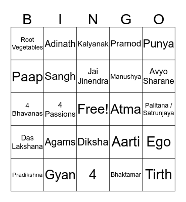 Jainism Bingo Card