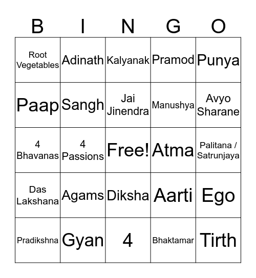 Jainism Bingo Card