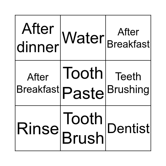 Teeth Care Bingo Card