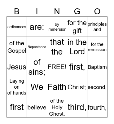 4th Article of Faith Bingo Card