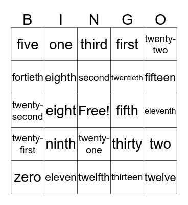 Number Bingo Card