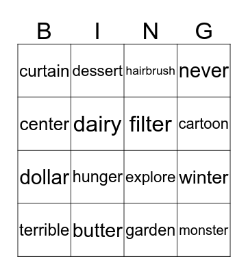 R Controlled Vowels Bingo Card