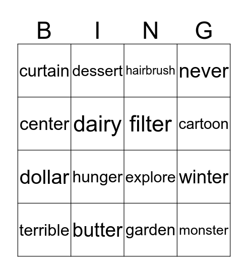 R Controlled Vowels Bingo Card