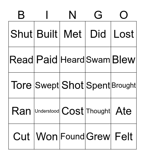 Irregular Past Simple Bingo Card