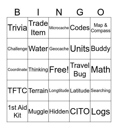 Geocaching Bingo Card