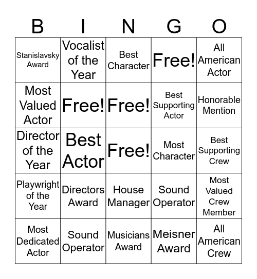 PANGS OF FREEDOM - Academy Awards Bingo Card