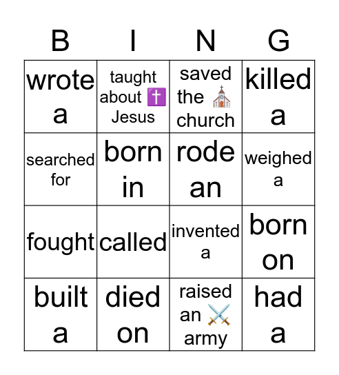 Faces of History EMOJI BINGO Card