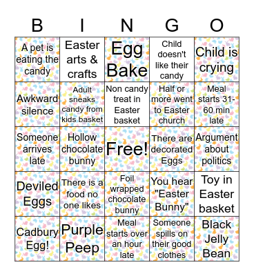 Easter Family Dinner Bingo Card