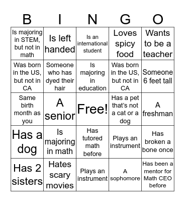 Math CEO Bingo (Meet the Mentors) Bingo Card