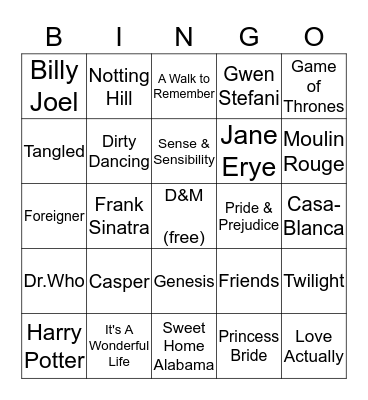 Words of Love Bingo Card