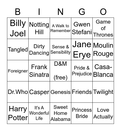 Words of Love Bingo Card