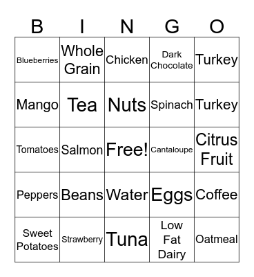 Eat for Energy Bingo Card